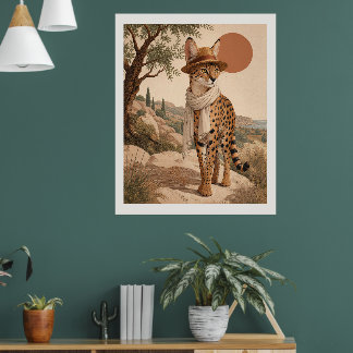 Elegantes Savannah-Katzenporträt Boho-Wandkunst Lu Poster