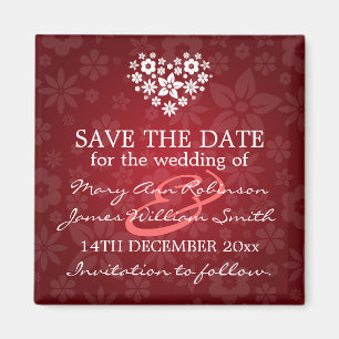 Elegantes Save the Date blumiges Herz-Rot Magnet