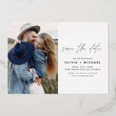 Elegantes Save the Date Foto Minimalistische Rose Folieneinladung (Rückseite)