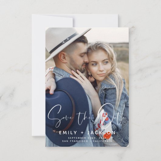 Elegantes Save the Date Foto Modernes Skript (Vorderseite)