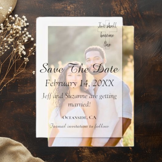 Elegantes Save the Date Foto Overlay Christlich Pergament Einladungen