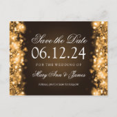 Elegantes Save the Date funkelndes Licht Gold Ankündigungspostkarte (Vorderseite)