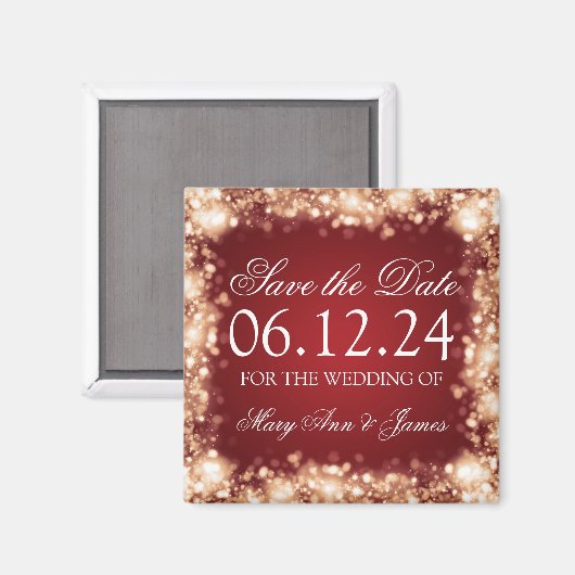 Elegantes Save the Date funkelndes Licht Gold Magnet (Vorderseite/Rückseite)