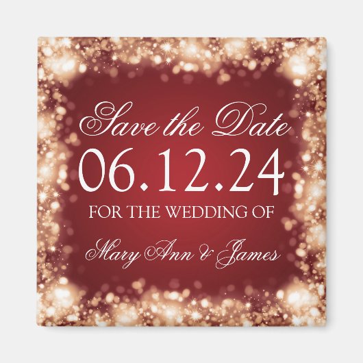 Elegantes Save the Date funkelndes Licht Gold Magnet (Vorne)