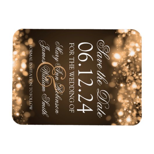 Elegantes Save the Date funkelndes Licht Gold Magnet (Horizontal)