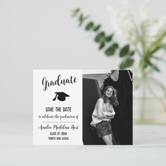 Elegantes Save the Date Graduate Foto Postkarte (Stehend Vorderseite)