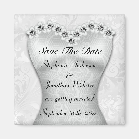 Elegantes Save the Date Hochzeits-Kleid Magnet (Vorne)
