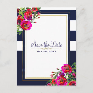 Elegantes "Save the Date" in kräftigem Blau mit Bl Ankündigungspostkarte