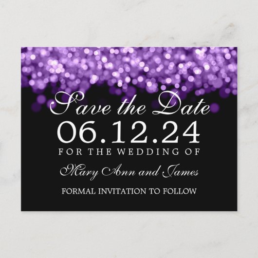 Elegantes Save the Date Lila Licht Ankündigungspostkarte (Vorderseite)