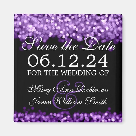 Elegantes Save the Date Lila Licht Magnet (Vorne)