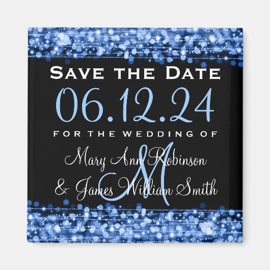Elegantes Save the Date Party Glitzern Blue Magnet (Vorne)