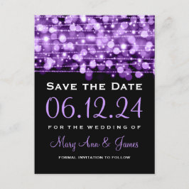 Elegantes Save the Date Party Glitzern Lila Ankündigungspostkarte
