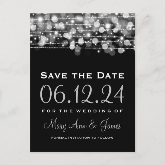 Elegantes Save the Date Party Glitzern Silver Ankündigungspostkarte (Vorderseite)