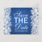 Elegantes Save the Date Party Sparkle Blue Ankündigungspostkarte (Vorderseite)