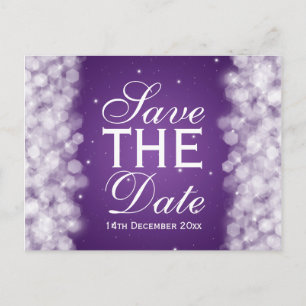 Elegantes Save the Date Party Sparkle Lila Ankündigungspostkarte