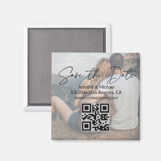 elegantes Save the Date, qr kodiertes Foto Magnet (Vorderseite/Rückseite)
