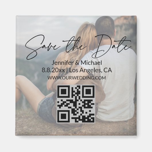elegantes Save the Date, qr kodiertes Foto Magnet (Vorne)