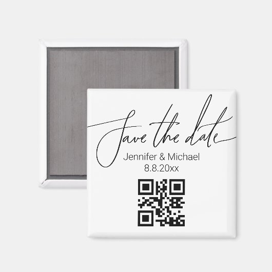 Elegantes Save the Date, qr minimalistische Hochze Magnet (Vorderseite/Rückseite)