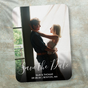 Elegantes Save-the-Date-Script-Foto-Hochzeit Magnet