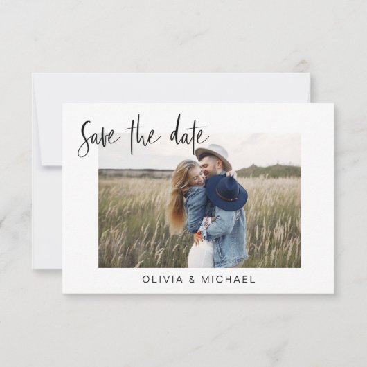 Elegantes Save the Date Script Foto Minimalistisch (Vorderseite)