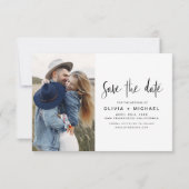 Elegantes Save the Date Script Foto Minimalistisch (Rückseite)