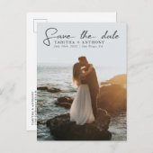 Elegantes Save the Date Skript mit Foto Ankündigungspostkarte (Vorne/Hinten)