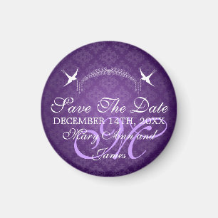 Elegantes Save the Date Vogel-Monogramm lila Magnet