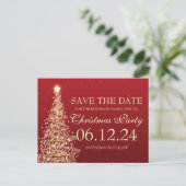 Elegantes Save the Date Weihnachts-Party Rot Ankündigungspostkarte (Stehend Vorderseite)