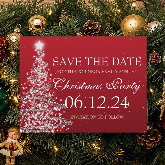 Elegantes Save the Date Weihnachts-Party Rot Ankündigungspostkarte