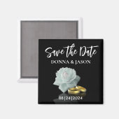 Elegantes Save the Date White Rose Gold Rings Scri Magnet (Vorderseite/Rückseite)