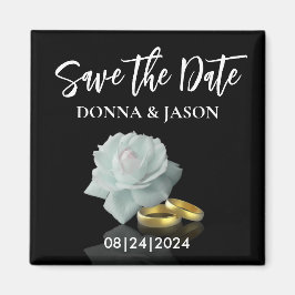 Elegantes Save the Date White Rose Gold Rings Scri Magnet