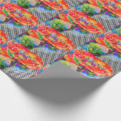 Elegantes Schachbrett mit rotem Mohnmohn Geschenkpapier (Ecke)