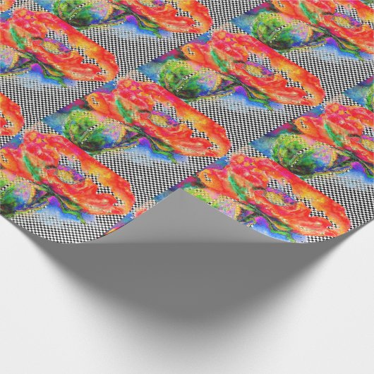 Elegantes Schachbrett mit rotem Mohnmohn Geschenkpapier (Ecke)