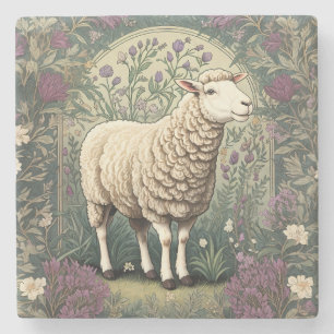 Elegantes Schaf-Lavendel-Blumenhintergrund Steinuntersetzer