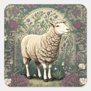 Elegantes Schaf-Lavendelblüten-Hintergrund Quadratischer Aufkleber