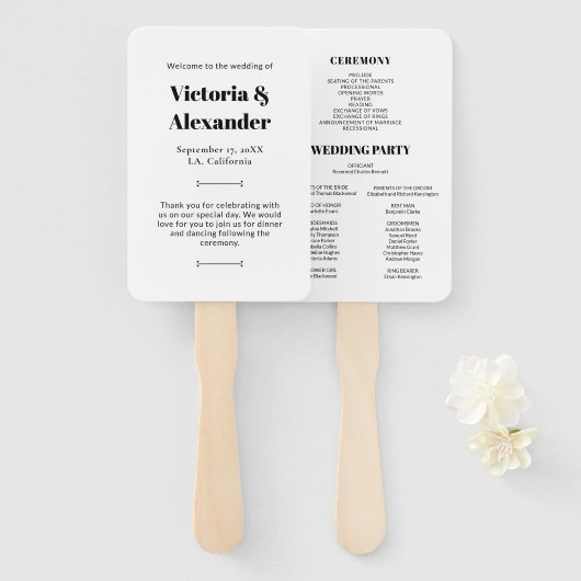 Elegantes schick Black & White Simple Wedding Prog Fächer (Vorne und Hinten)