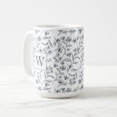 Elegantes schick blaues und weißes Foliage Monogra Kaffeetasse (Vorderseite Links)