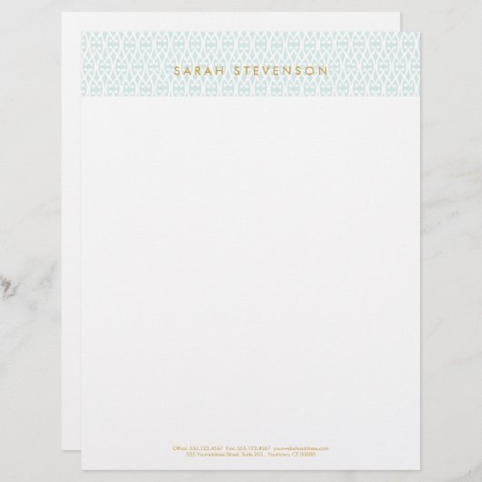 Elegantes, schick weißes und türkisfarbenes Gitter Briefbogen (Vorne/Hinten)