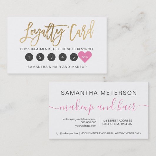 Elegantes schicke goldenes Skript Make-up Haar ros Treuekarte (Vorne/Hinten)