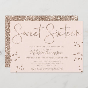 Elegantes, schicker Glitzer Drehbuch Rosa Süß 16 Einladung