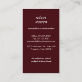 Elegantes, schicker Rotwein Visitenkarte (Rückseite)