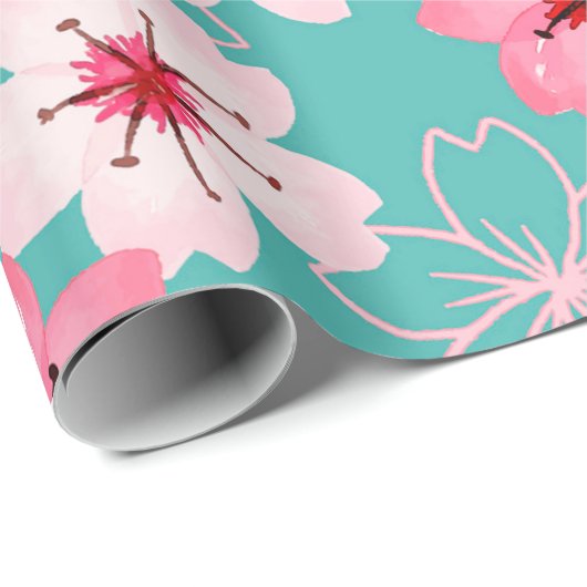 Elegantes schickes Blumenkirschblütenmuster Geschenkpapier (Rolleneckpunkt)