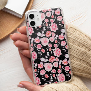 Elegantes, schickes rosa Blumenmuster auf Schwarz Case-Mate iPhone Hülle