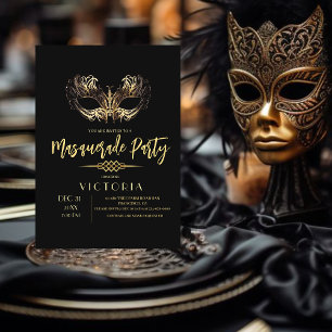 Elegantes schickes schwarzes goldenes Maskenball-G Einladung