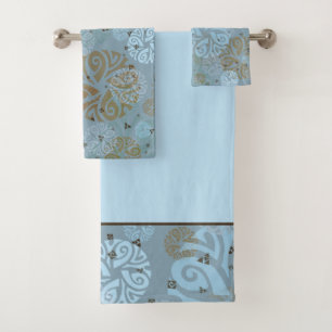 Elegantes Schieferblau Ethnisches Motiv Badhandtuch Set
