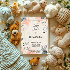 Elegantes Schiefergrau und Rosa Aquarellbaby Einladung