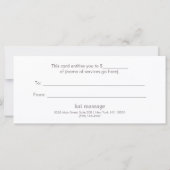 Elegantes, schimmery-gelbes Geschenkzertifikat (Rückseite)