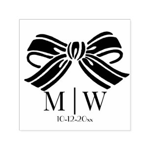 Elegantes Schleifenband #5 Hochzeitspaar Initialen Permastempel