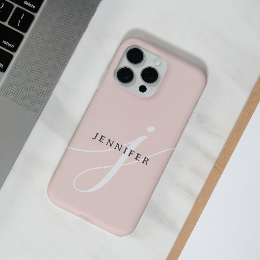Elegantes Schlicht Blush Pink White Script Monogra Case-Mate iPhone Hülle
