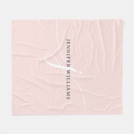 Elegantes Schlicht Blush Pink White Script Monogra Fleecedecke (Vorderseite (Horizontal))